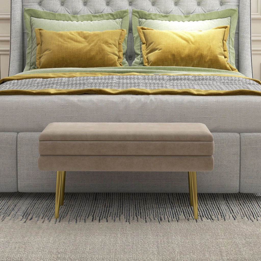 Letto contenitore imbottito in velluto ¨C zephmum ¨C 79.5x37.5x43 cm beige