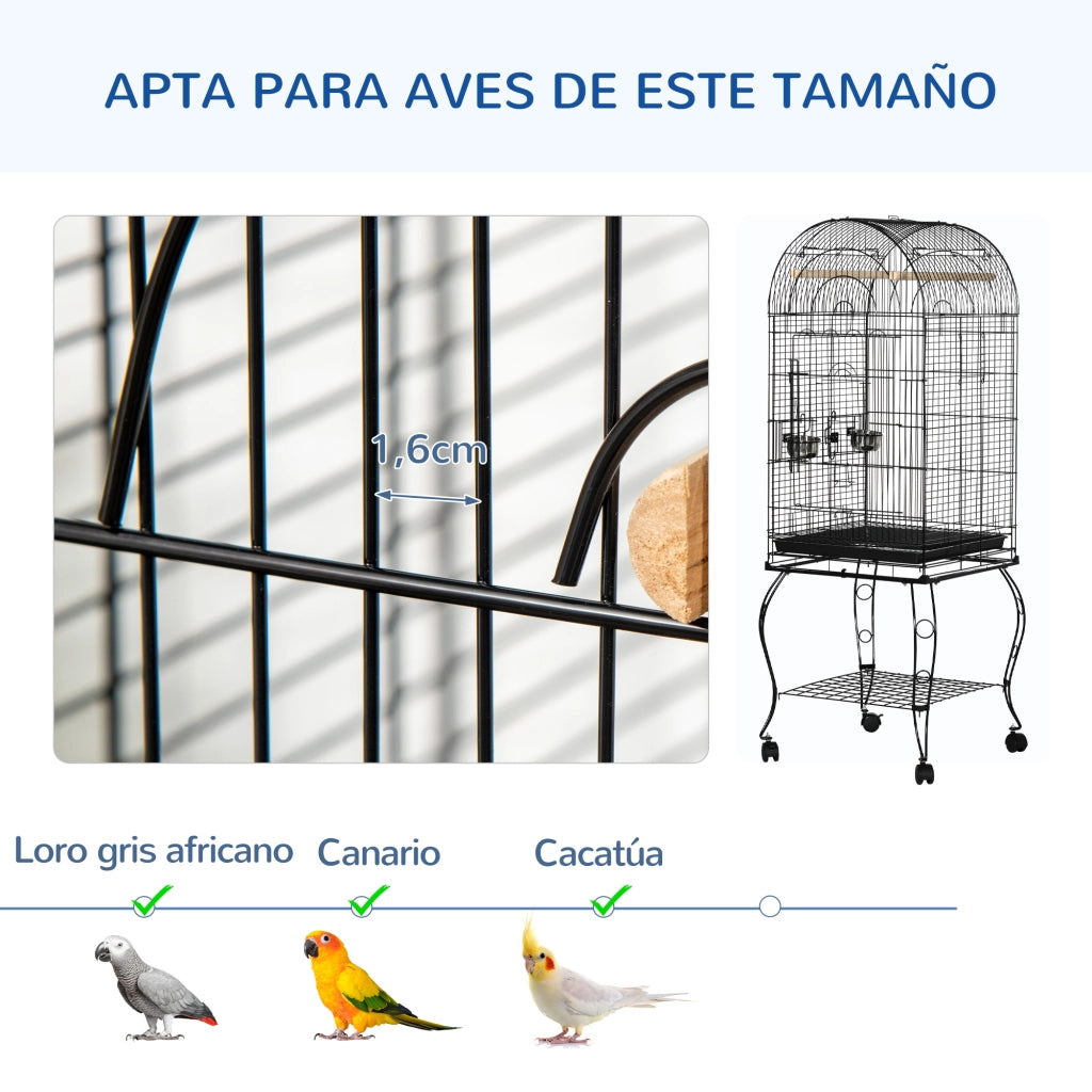 Gabbia per Uccelli con Supporto e Ruote ¨C Zephmum ¨C Nero 51x51x153 cm