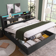 Letto Imbottito Contenitore 140x200 ¨C MINIMAL ¨C Grigio, LED, USB, Doghe in Legno