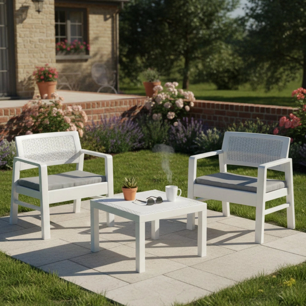 Salottino Outdoor Floritan, set Salotto da Esterno 2 Posti Made in Italy, Bianco