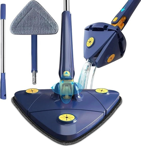 Dweil 360° rotante e regolabile - 6 set di asciugamani - spazzola a spazzole telescopica - cornice in legno duro per pavimento, muro e piastrelle - set di dweil - dweil blu