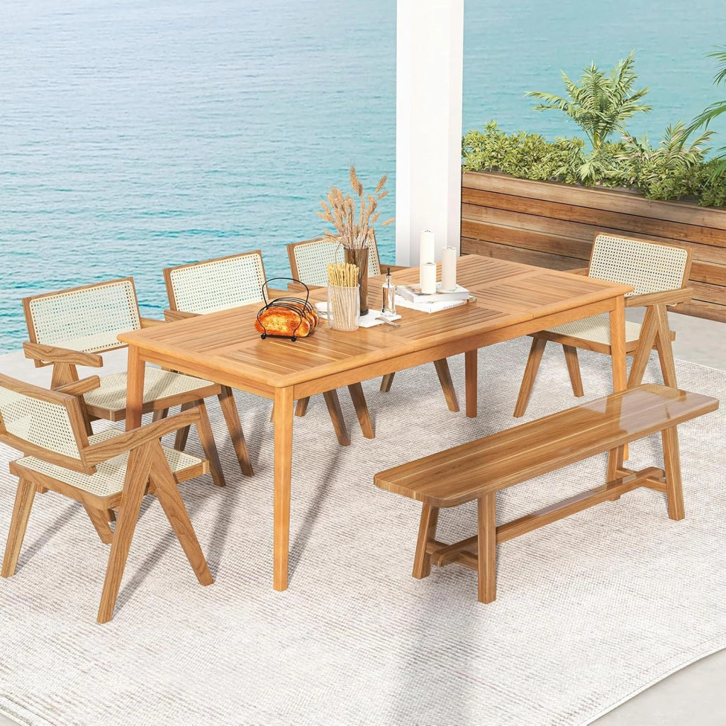 Tavolo Pranzo da Giardino a 8 Posti, Tavolo in Legno con Foro per Ombrellone 5 cm, per Giardino Patio Piscina, Portata 160 kg, 200 x 90 x 75 cm