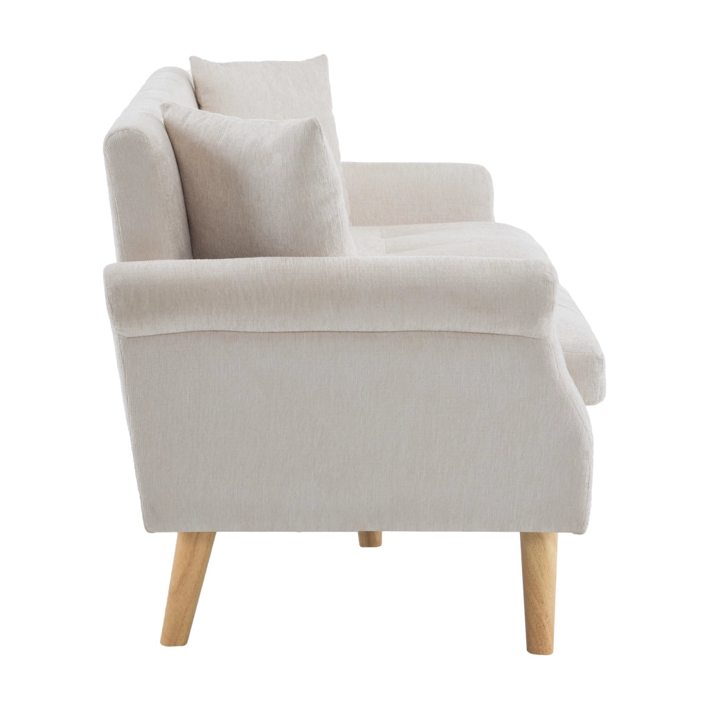 Divano 2 Posti con Cuscini spessi e Braccioli ergonomici, in Ciniglia Beige 162 × 74 × 77 cm