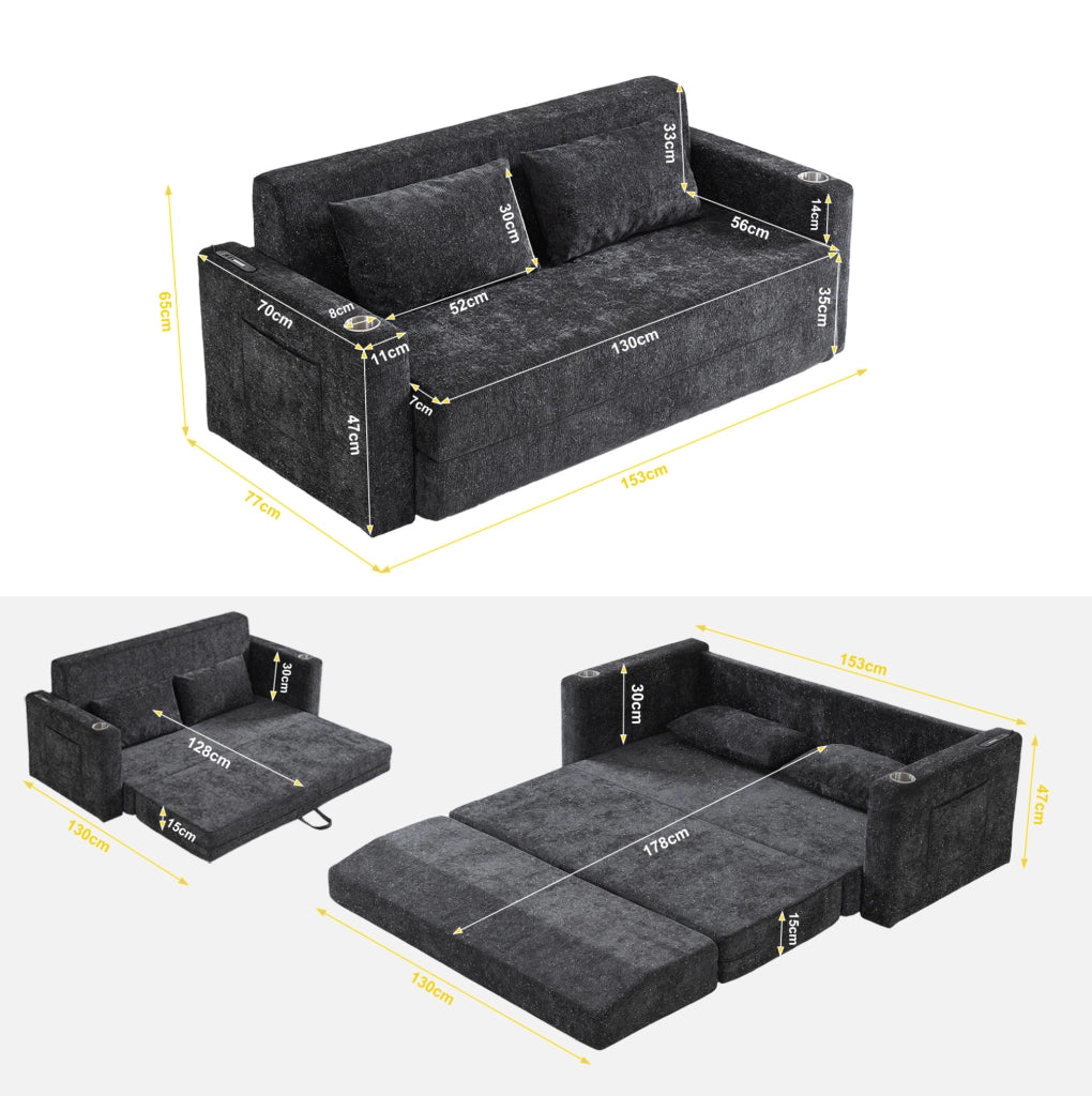 Divano letto 2 in 1 in ciniglia con funzioni integrate