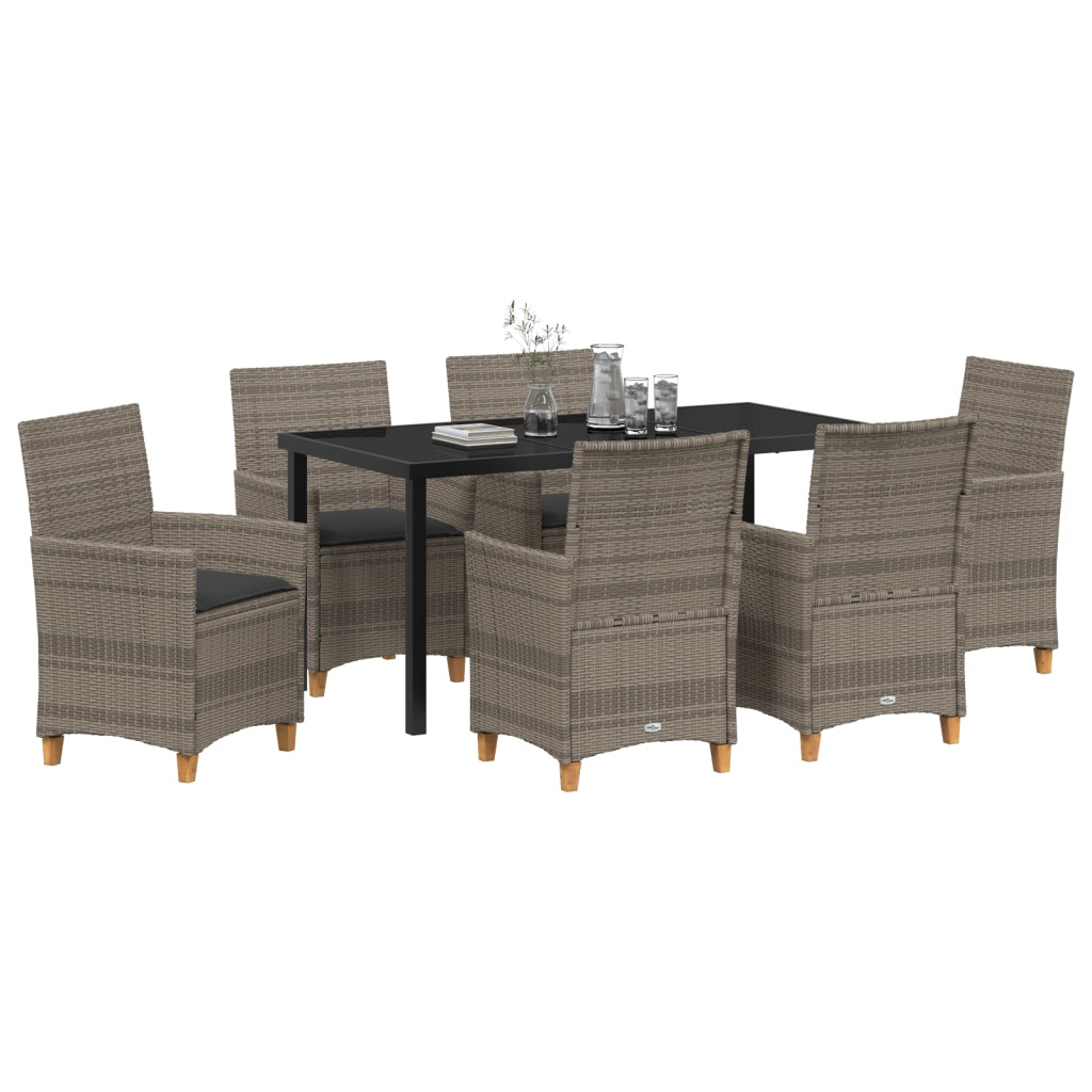 Set di Pranzo da Giardino da 7 Pezzi con Cuscini Grigio Rattan Polietilene