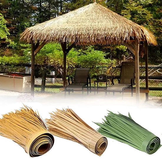 Materiali per tetto di paglia Tiki, tetto di palma, tetto in paglia artificiale, decorazioni per feste, palme arrotolate, tetto di paglia per giardino, Tiki bar, erba per capanne (dimensioni: 10 m/32,8 ft, verde)