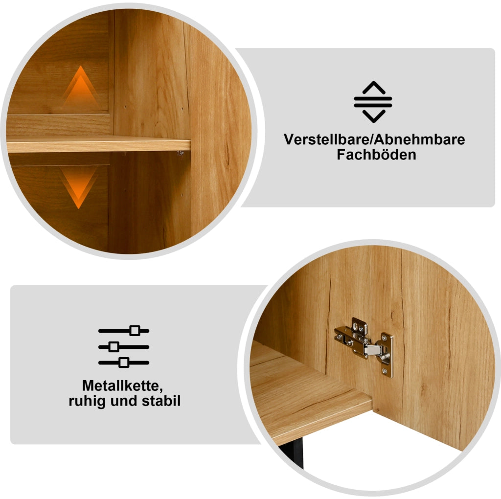 Credenza 3 ante con ripiani regolabili 105x33;5x76 cm; MDF e bamb霉; naturale e nero