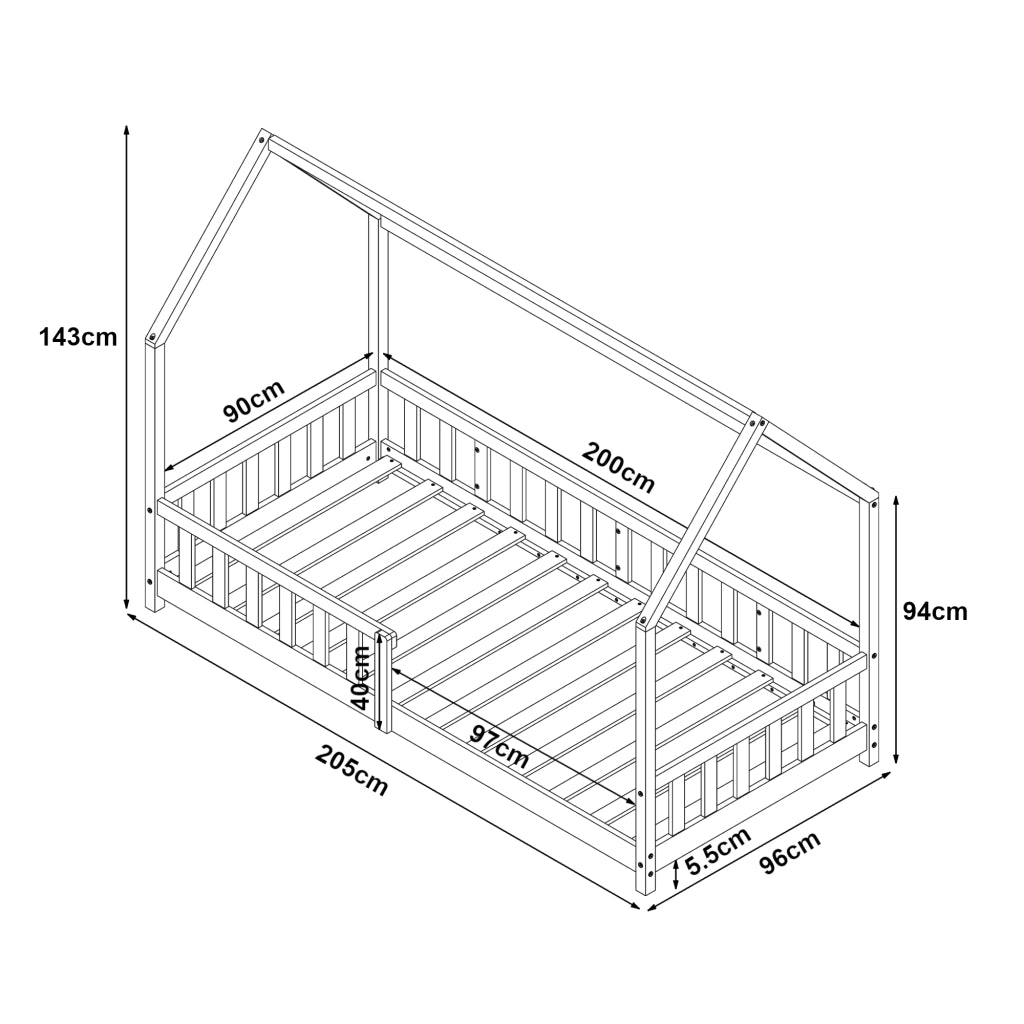Letto Singolo Hesel per Cameretta Forma di Casetta con Materasso 90 x 200 cm Bianco [en.casa]
