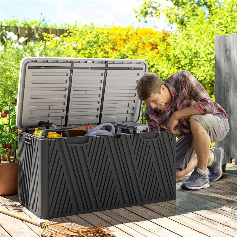 PANCA CONTENITORE 380L IN HDPE CON 2 MANIGLIE LATERALI E LEVA A GAS 115X60X60 CM NERO E GRIGIO