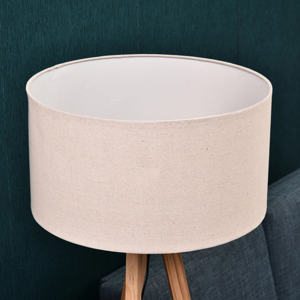 Lampada da terra ¨C zephmum ¨C struttura in legno naturale, paralume in tela beige, ripiano integrato 50x50x154 cm