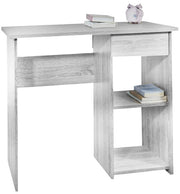SCRIVANIA PER UFFICIO O CAMERA IN MDF COLOR BIANCO LEGNO CON CASSETTO E RIPIANI MISURE 88X45X75CM