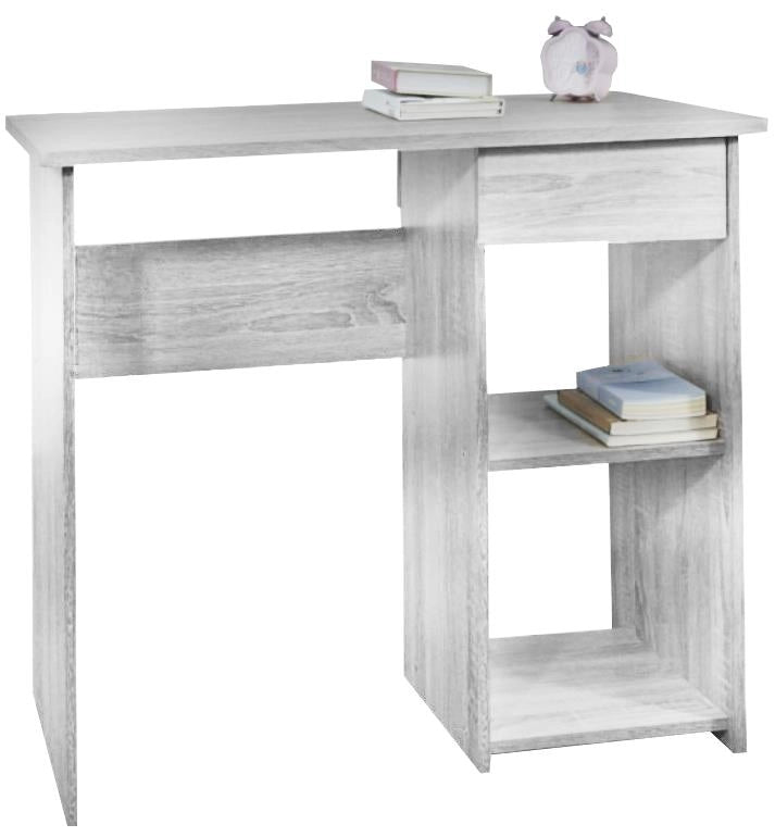 SCRIVANIA PER UFFICIO O CAMERA IN MDF COLOR BIANCO LEGNO CON CASSETTO E RIPIANI MISURE 88X45X75CM