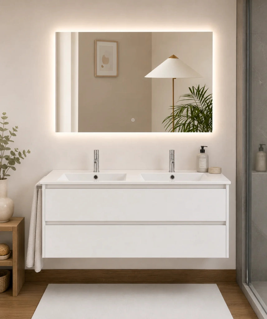 Mobile bagno con lavabo ORIGENBATH IBIZA senza specchio 120x45 cm doppio lavabo bianco nordico