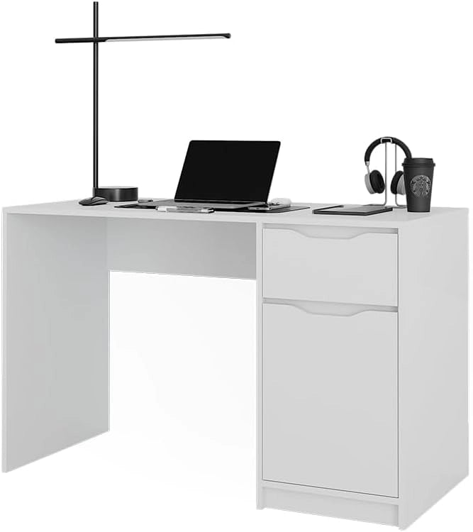 Scrivania Ruben, Bianco, 120 x 55 cm con cassetto, combinabile con altri mobili della serie Ruben