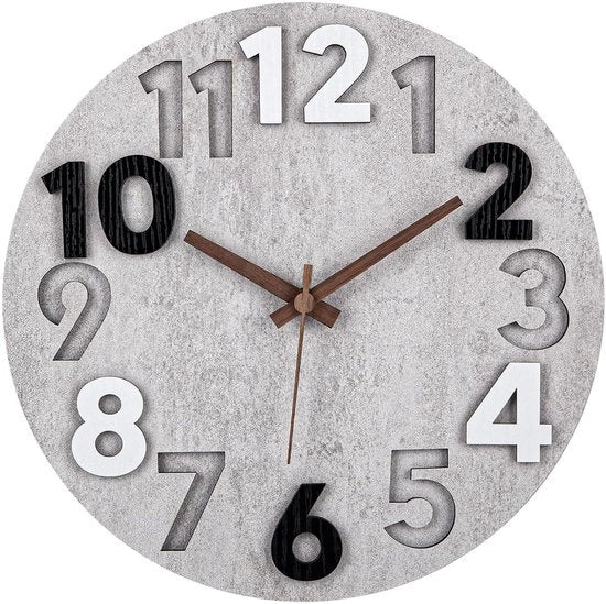 Orologio a muro in legno grande moderno 30 cm senza tic decorazione per muro 3D orologio da parete a quarti rotondo per camera da letto cucina ufficio soggiorno camera dei bambini (grigio)