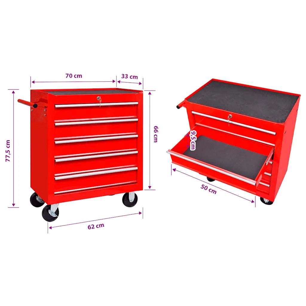 Carrello Portautensili con 5 Cassetti Rosso per Garage 141954