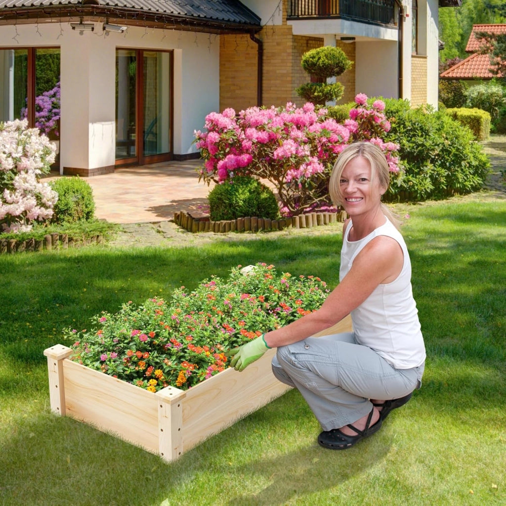 Letto da Giardino Rialzato, Letto Elevato per Orto in Legno di Abete, Fioreria per Erbe, Verdure e Frutta, Ideale per Giardino, Cortile e Balcone 120 x 61 x 25,5 cm