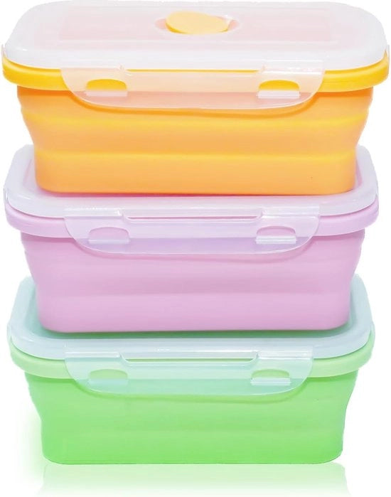 Contenitori in silicone opvolumibili, confezione da 3 contenitori per pasti, silicone sicuro per alimenti, opvolumibili, riciclabili, ripiegabili, sicuri per il campeggio, per viaggi, 800 ml, rosso, arancione, verde