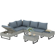 Set da giardino angolare in polyrattan 5 posti con divano letto e tavolo ¨C zephmum ¨C grigio