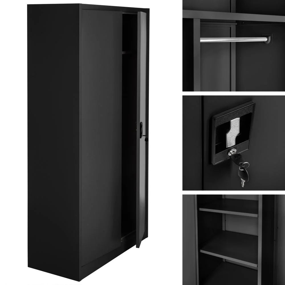 Spogliatoio in metallo 5 livelli 90 cm con armadio integrato nero 08_0000440