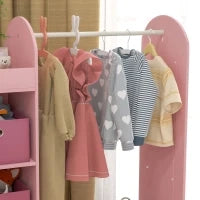 Appendiabiti per Bambini con Ripiani, Scatole e Specchio in Legno, Rosa