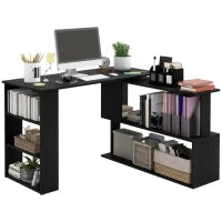 Scrivania Angolare con Piano Girevole a 360° e 5 Ripiani, 120x110x74.5 cm, Nero