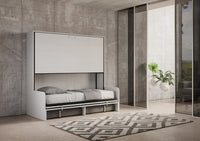 Letto Doppio A Scomparsa Kando Con Divano Con Materassi Bianco Frassino e Grigio