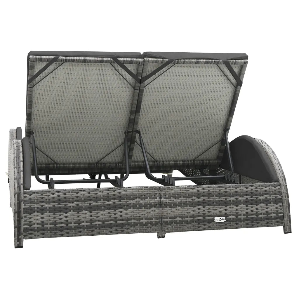 Lettino Prendisole | Sdraio da giardino | Lettino da sole Doppio con Cuscino in Polyrattan Antracite