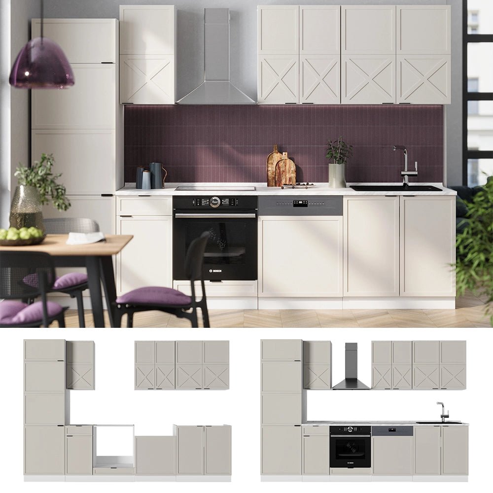 Vicco Cucina componibile Grigio/beige/bianco 300 cm senza piano di lavoro