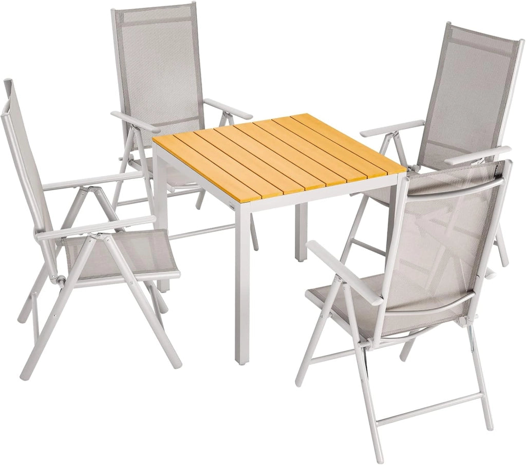 Tavolo e Sedie da Giardino Alluminio 4 +1 Tavolo WPC 80x80 cm Mobili Esterno Grigio