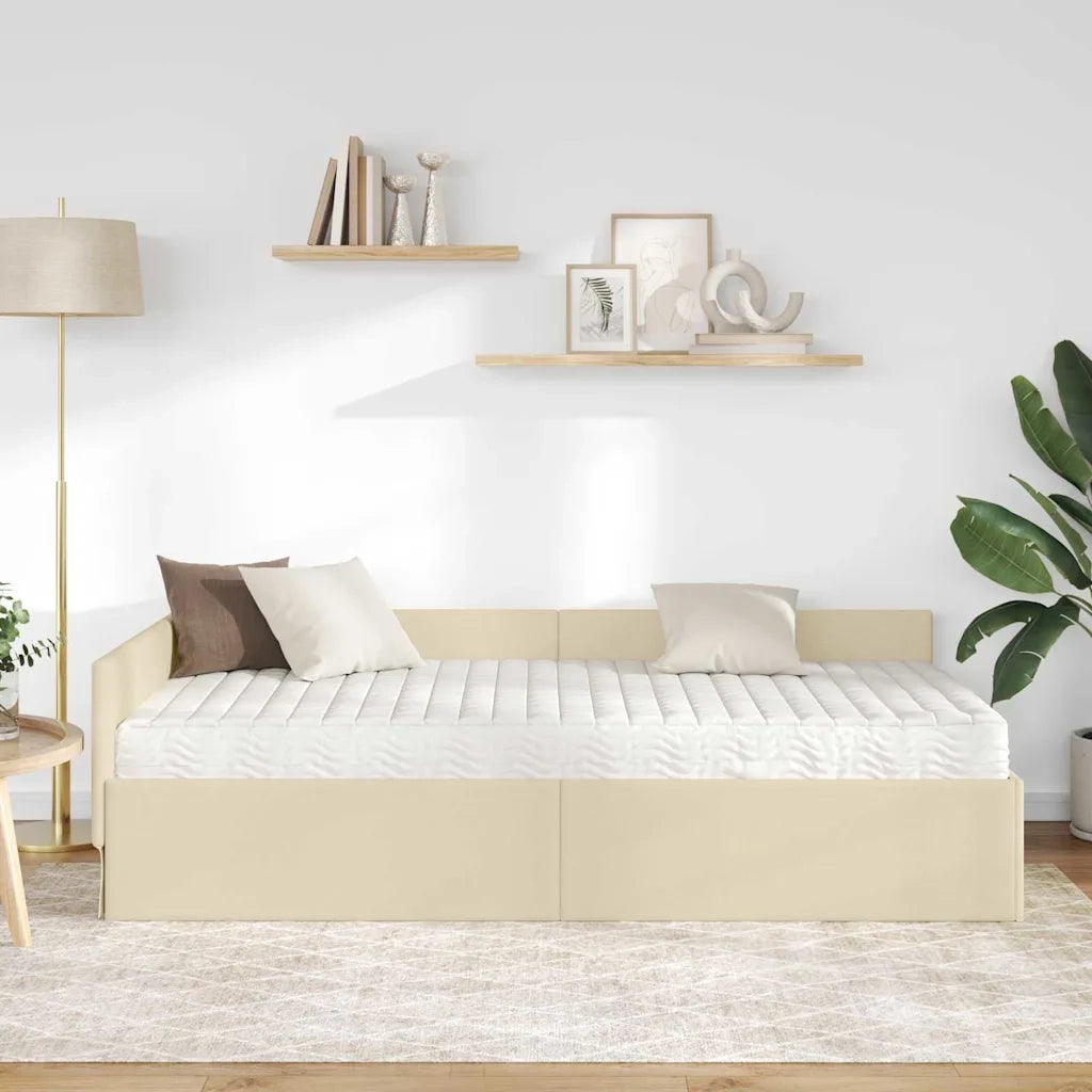 Struttura Letto Angolare con Materasso 2 pcs Crema Tessuto