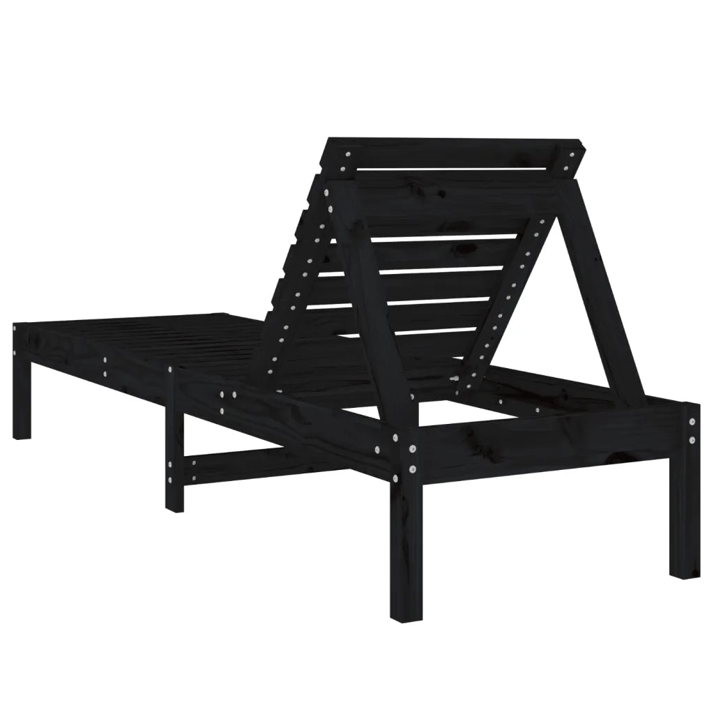 Lettini Prendisole 2pz Neri 199,5x60x74 cm Legno Massello Pino 825074