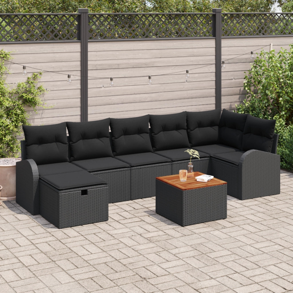 Set Divano da Giardino in 8 Pezzi con Cuscini Nero in Polyrattan