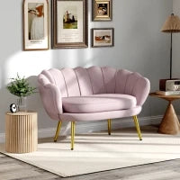 Divanetto 2 Posti in Stile Industrial Chic in Tessuto Effetto Velluto e Metallo, 130x77x77 cm, Rosa