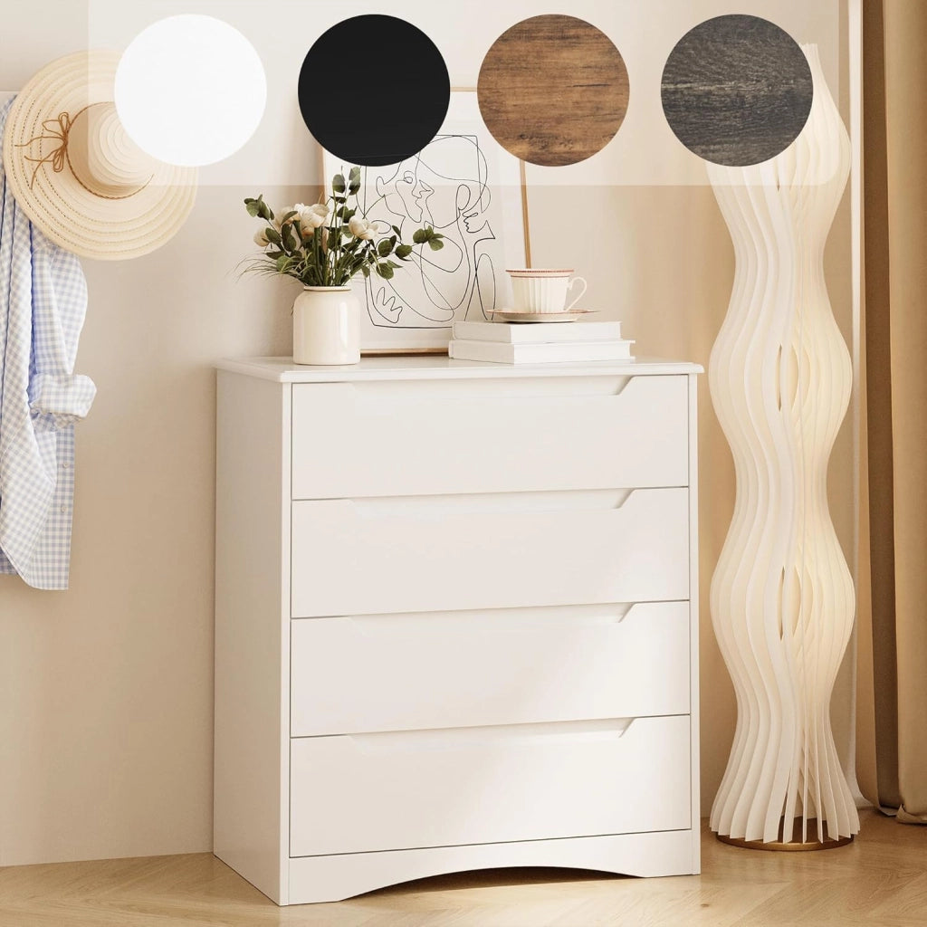 Cassettiera Camera da Letto con 4 cassetti, settimino camera da letto,Moderno e Salvaspazio per la Camera da Letto Soggiorno e Ingresso, 71 x 41 x 82 CM,Bianco (Bianco)