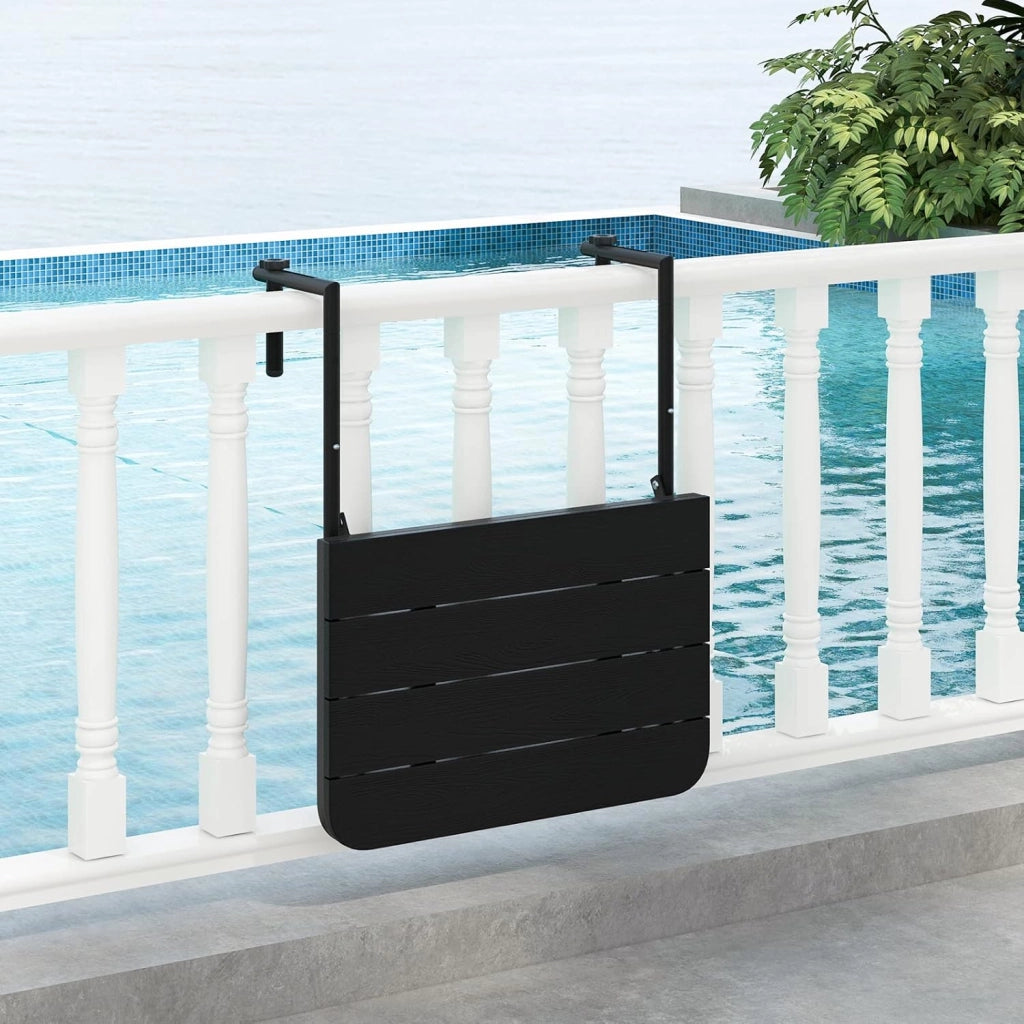 Tavolino Pieghevole da Balcone Nero/Marrone, Tavolo Tavolino da Ringhiera Salvaspazio Altezza Regolabile Struttura in Metallo, 72,5x64x60 cm (Nero)