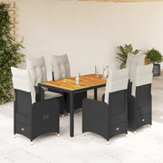 Set da BistrÃ² da Giardino 7 pz con Cuscini Nero in Polyrattan