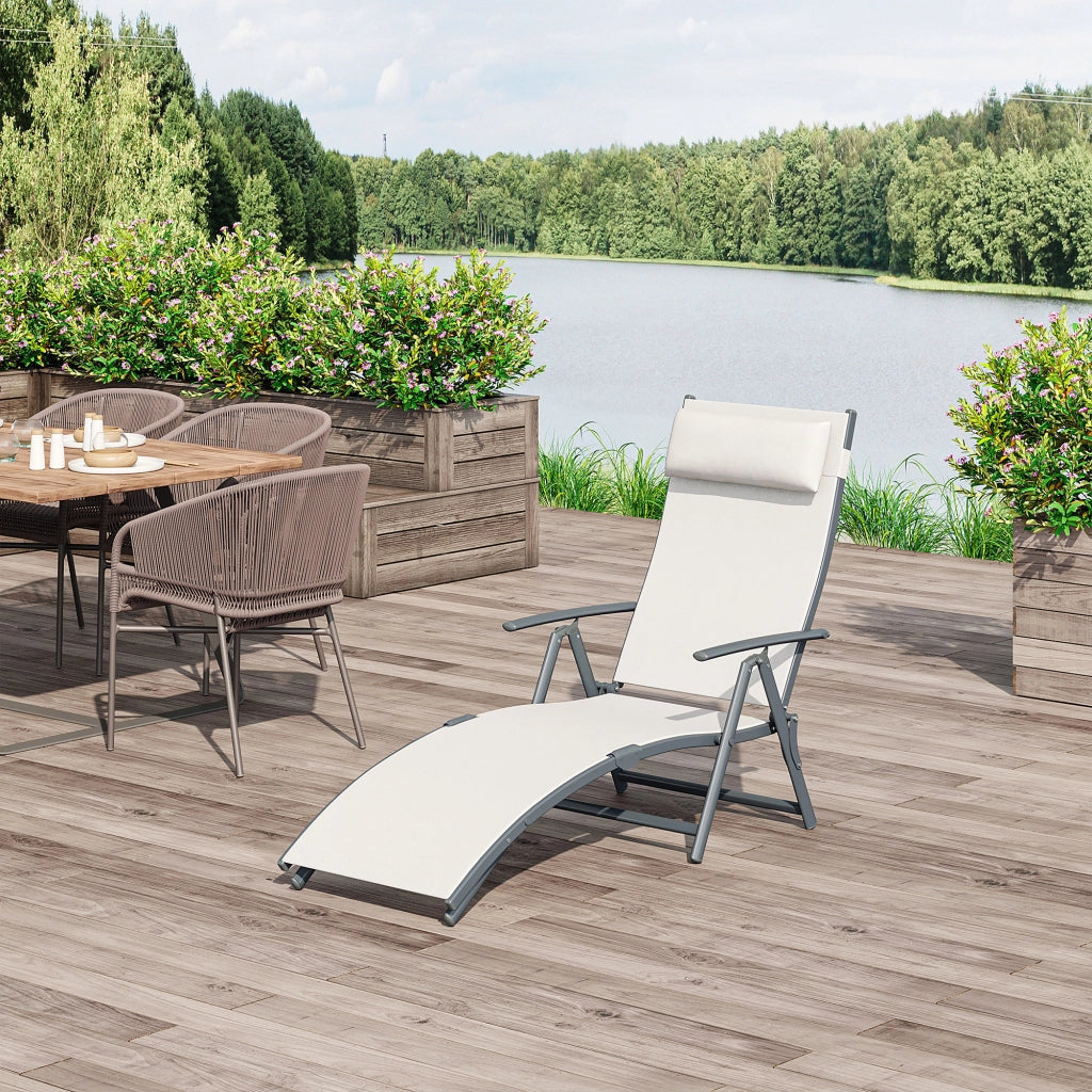 Sdraio da Giardino Pieghevole con Cuscino ¨C zephmum ¨C Beige 137x63.5x100.5cm