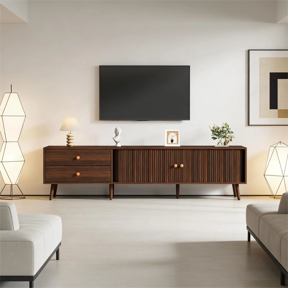 Mobile TV grande in noce - Zephmum- 180x40x46,5cm- due cassetti e ante scorrevoli