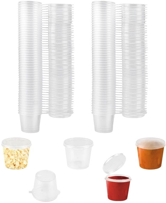 100 contenitori in plastica per conservazione a chiusura ermetica da 25 ml, impermeabili, adatti a microonde, per conservazione di salse, salse, erbe, dips.