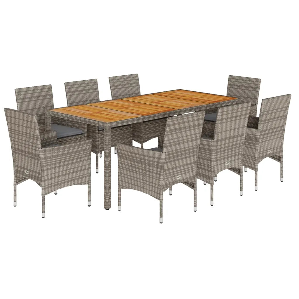 Set Pranzo da Giardino 9pz con Cuscini Polyrattan Acacia Grigio 3278680