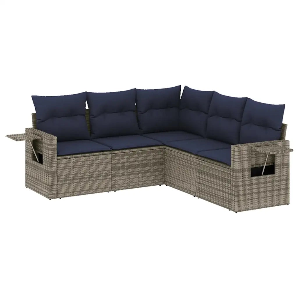 Set Divani da Giardino 5 pz con Cuscini Grigio in Polyrattan 3220150