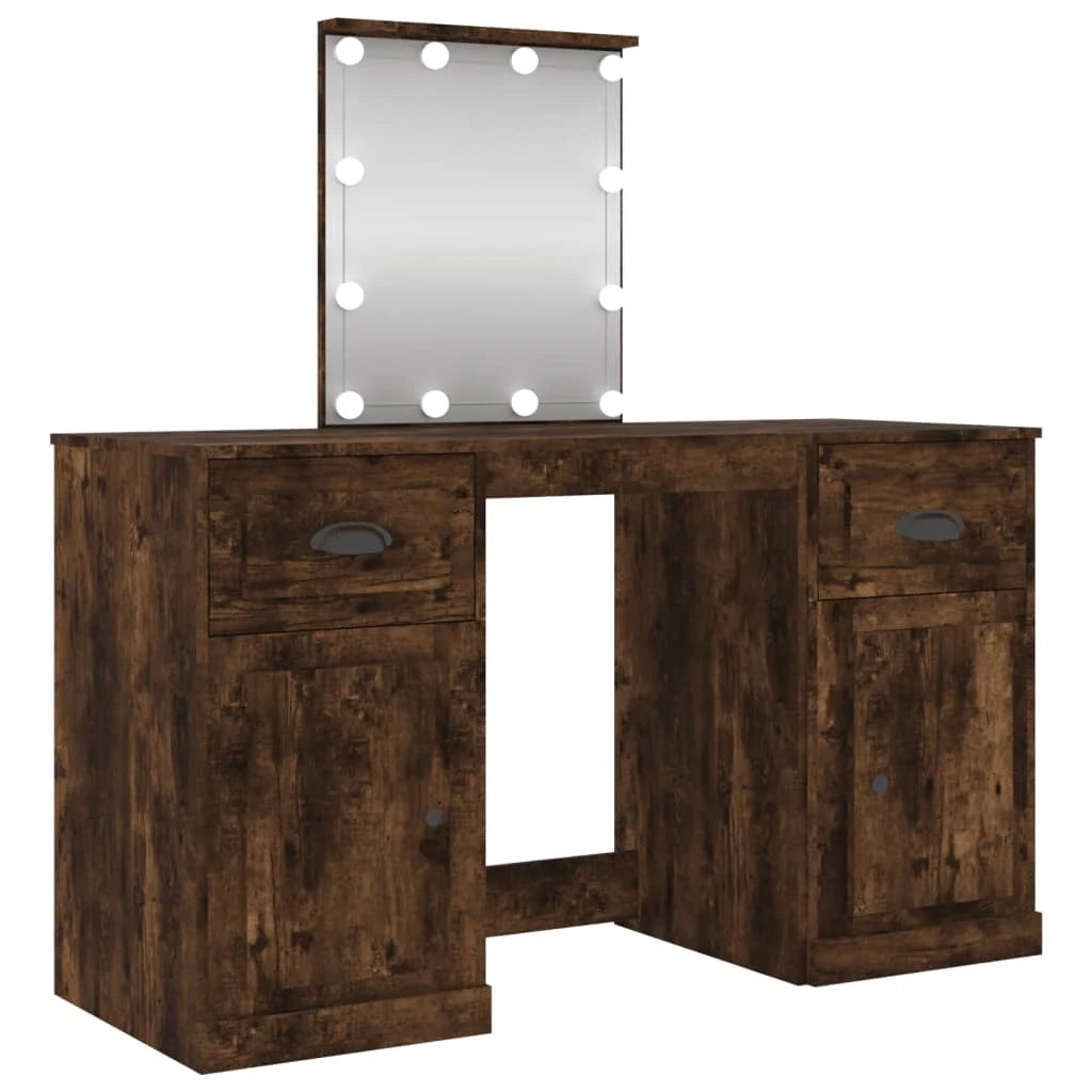 Toeletta tavolo da trucco di design mobile da camera da letto con illuminazione a LED 130 x 50 x 132,5 cm rovere 02_0006315