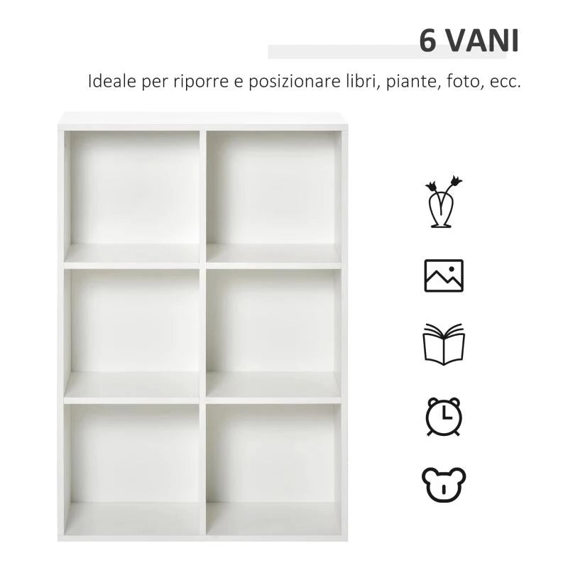 MOBILE LIBRERIA MODERNO A 6 CUBI IN LEGNO, 65.5X30X97.5 CM, BIANCO