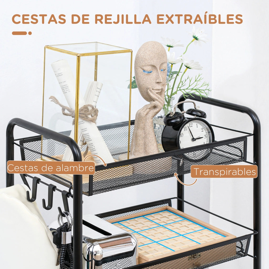 Carrello Portautensili 5 Livelli con Cestini ¨C zephmum ¨C 45x26.5x106 cm Nero