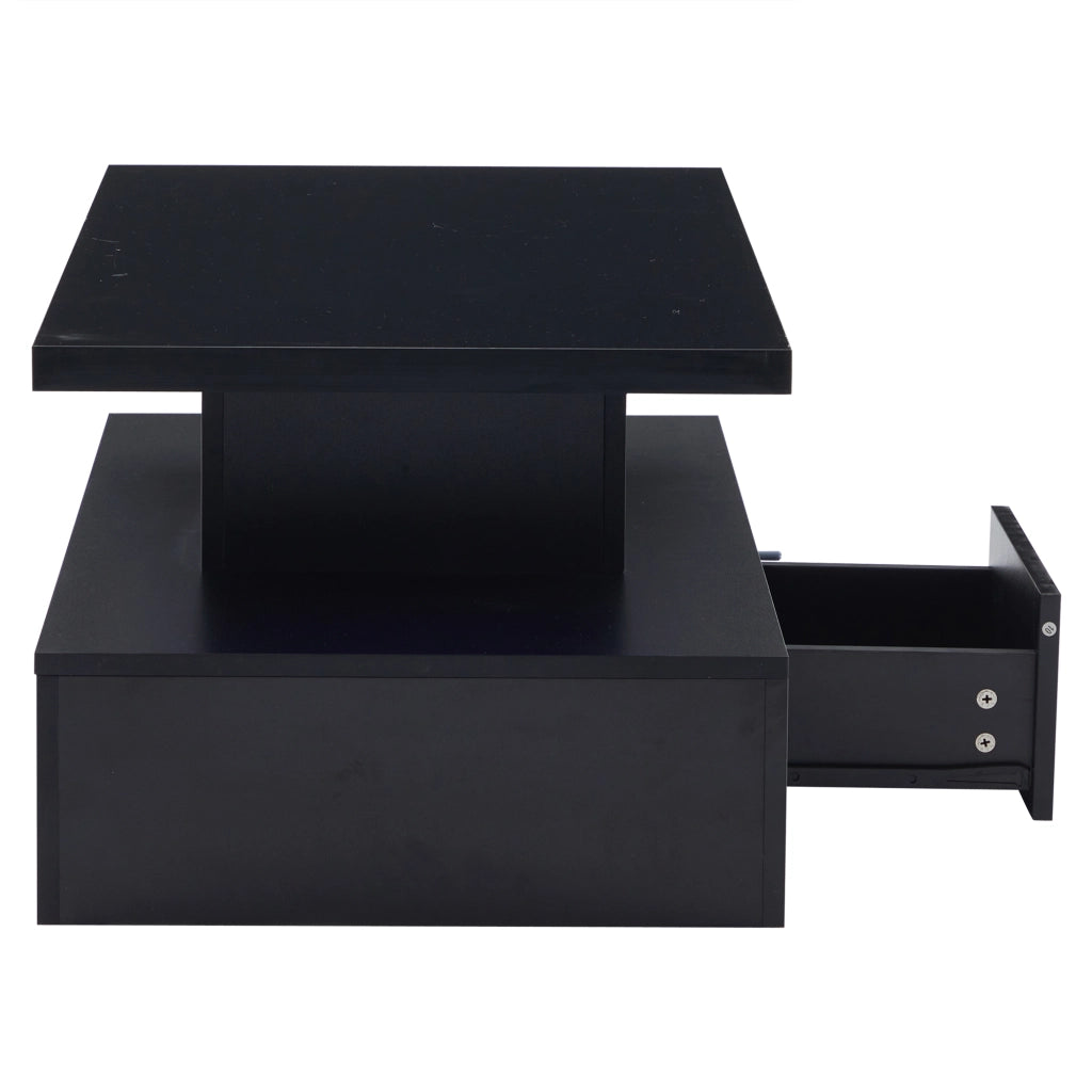 Tavolino da caffè 100x50x39 cm; LED dimmerabile con vano aperto e cassetto; truciolare nero