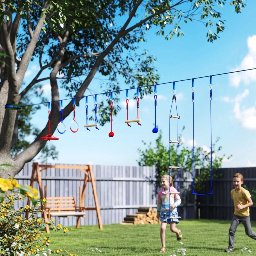 Percorso Ninja per Bambini ¨C zephmum ¨C Blu con Slackline 10m e 10 Accessori