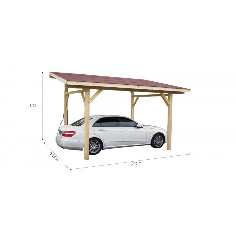 Tettoia posto auto in legno 325x500 cm – Legno lamellare – Carport con copertura bituminosa o tegole – Pendenza singola – AV3350VS Foresta