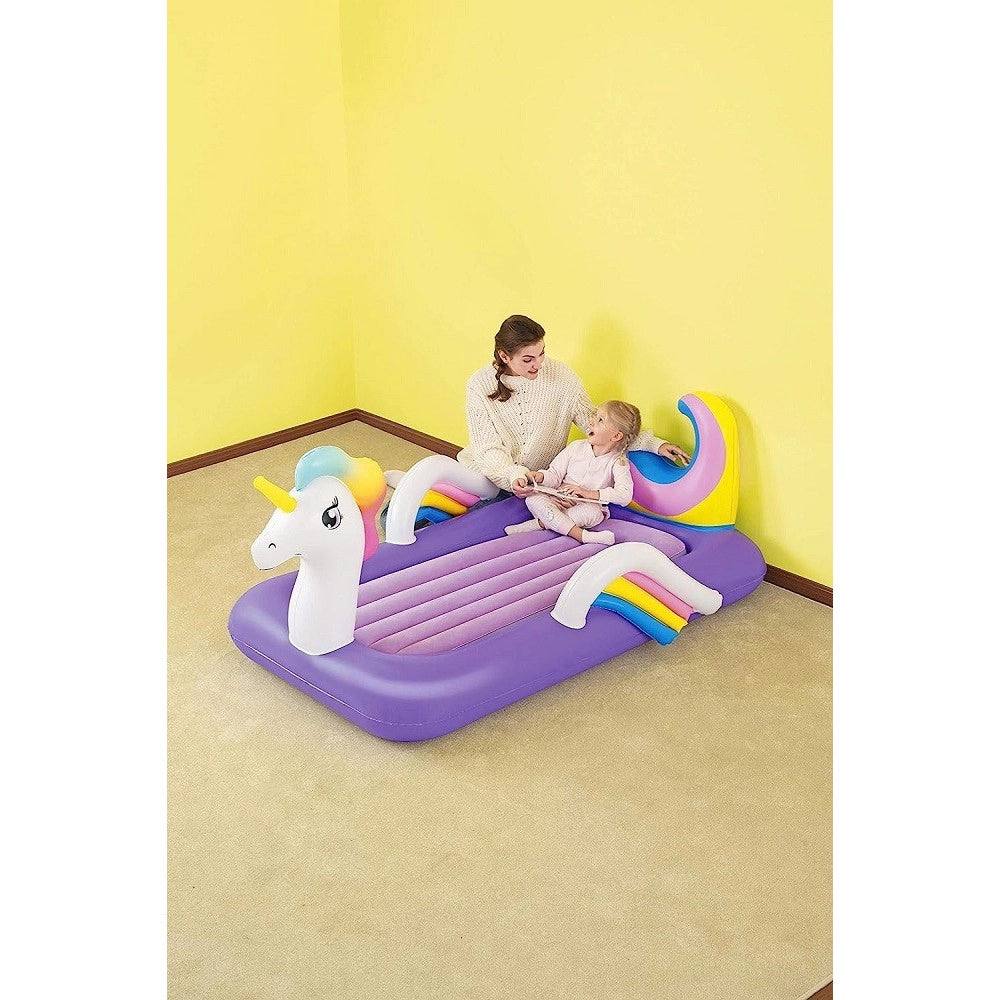 Trade Shop - Lettino Gonfiabile Per Bambini Unicorno 196x104x84 Cm Materasso Floccato 67713 -