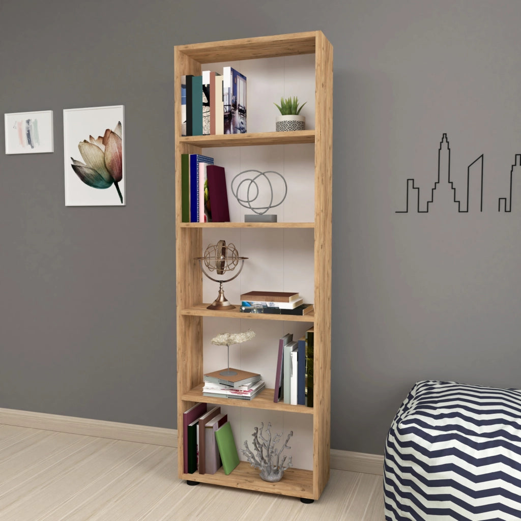 Libreria 'Vara' Altezza: 172 cm Scaffale a Terra con 5 Scomparti Aperti - Effetto Rovere [en.casa]